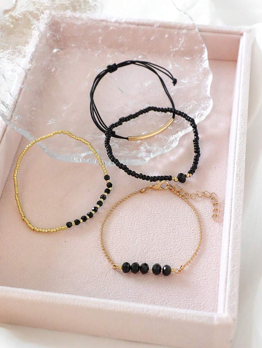 Fashion Wine Red Crystal Handmade Beads Bracelets Set