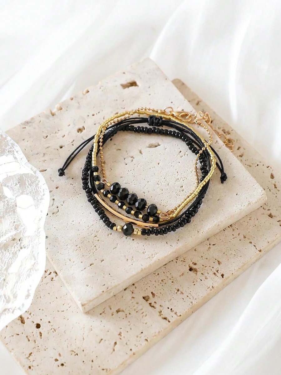 Fashion Wine Red Crystal Handmade Beads Bracelets Set