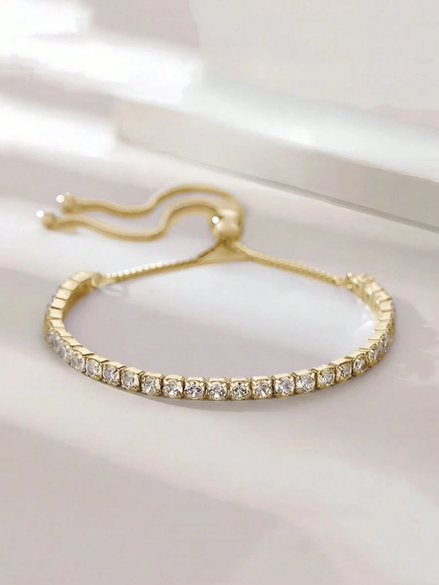 Minimalist Luxurious Fully Pave Crystal Adjustable Bracelet