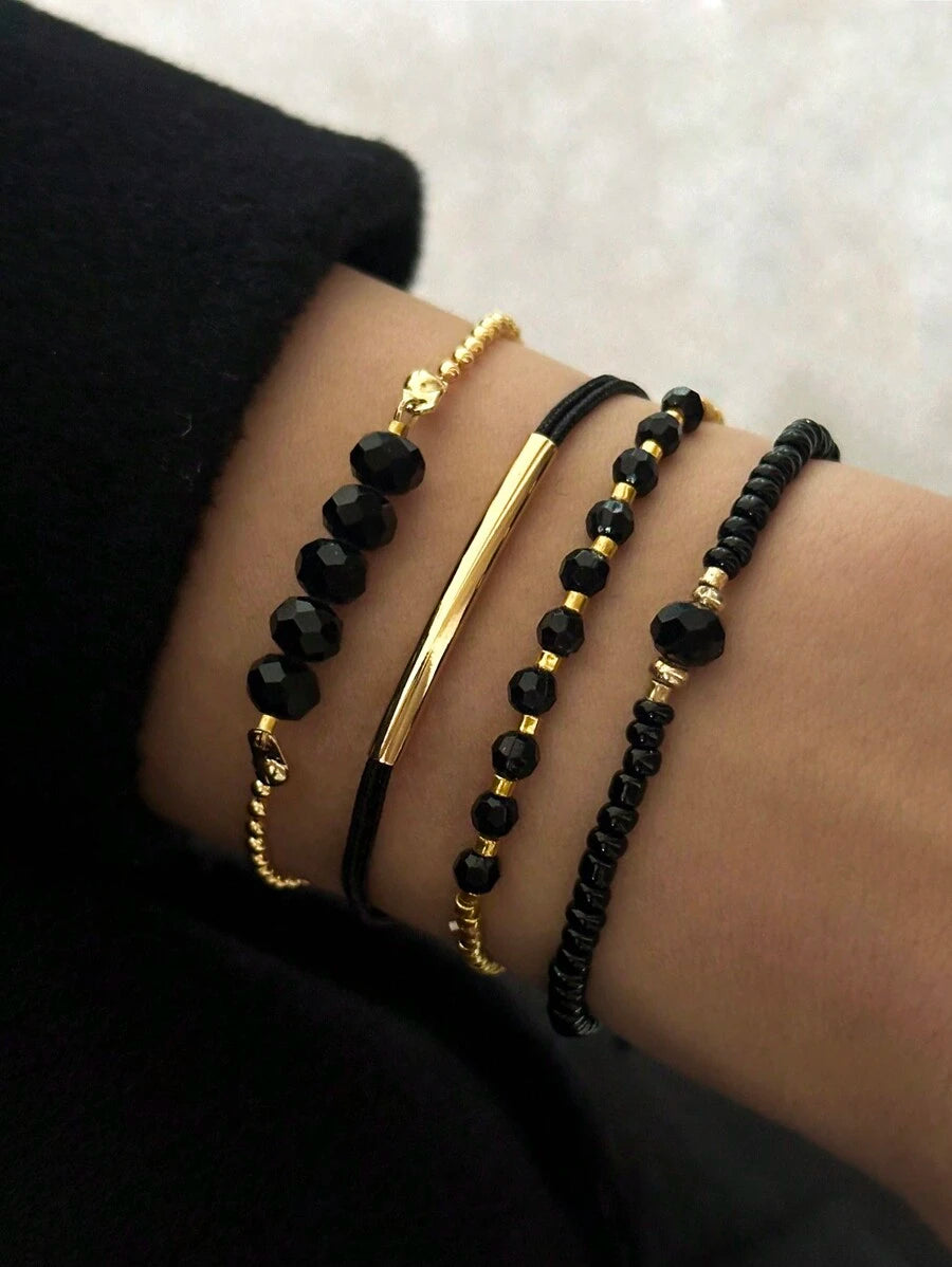 Fashion Wine Red Crystal Handmade Beads Bracelets Set