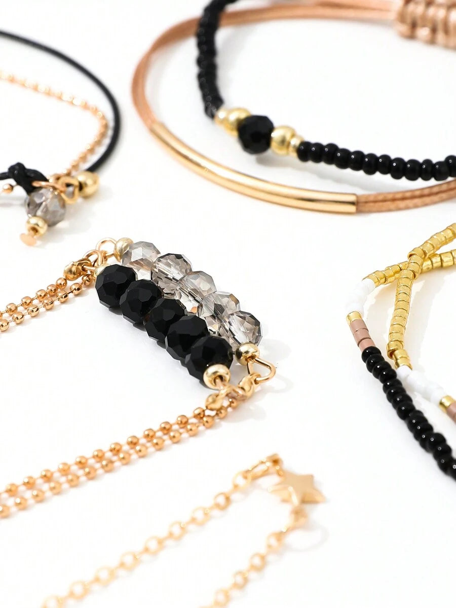 Fashion Wine Red Crystal Handmade Beads Bracelets Set