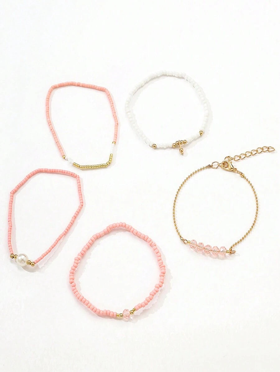 Fashion Wine Red Crystal Handmade Beads Bracelets Set