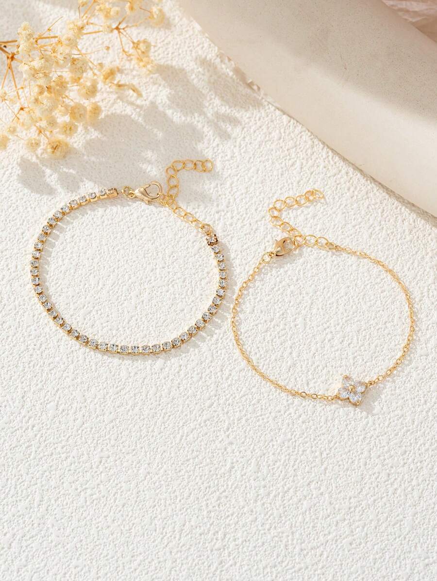 Cubic Zirconia Flower Beaded Bracelet