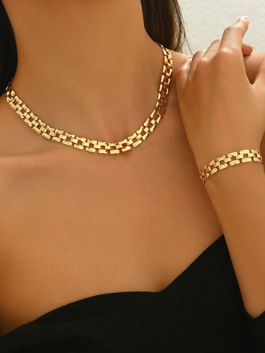 Minimalist Elegant Necklace + Bracelet Jewelry Set