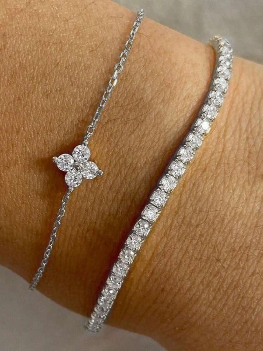 Cubic Zirconia Flower Beaded Bracelet