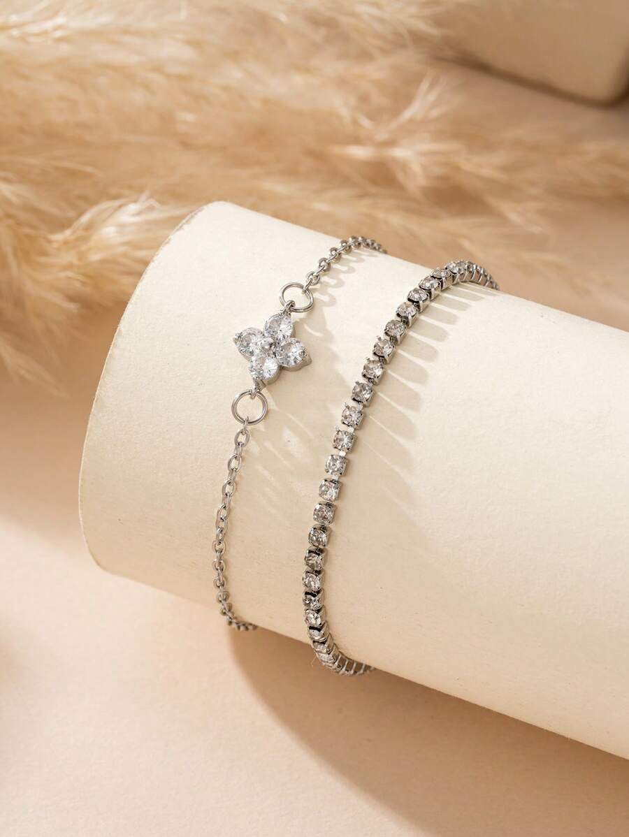 Cubic Zirconia Flower Beaded Bracelet