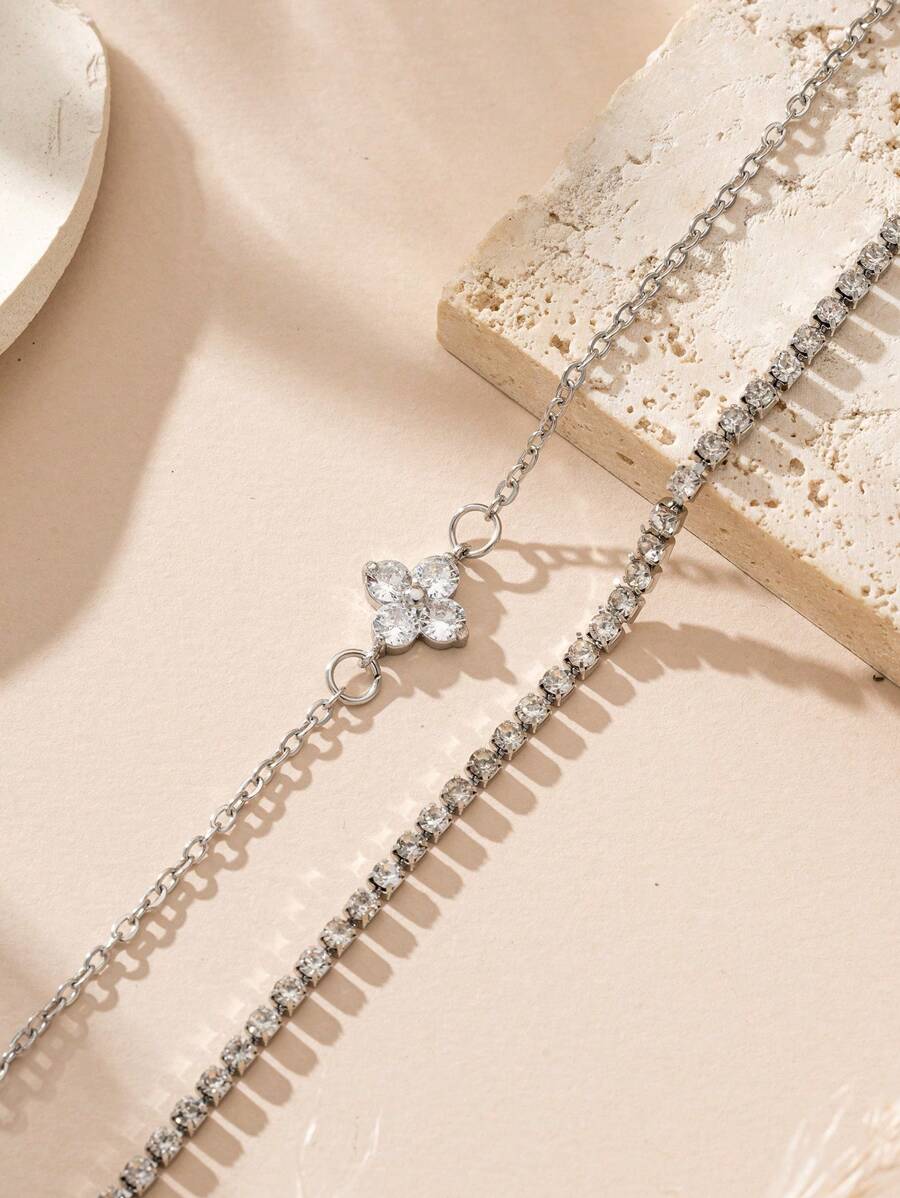 Cubic Zirconia Flower Beaded Bracelet