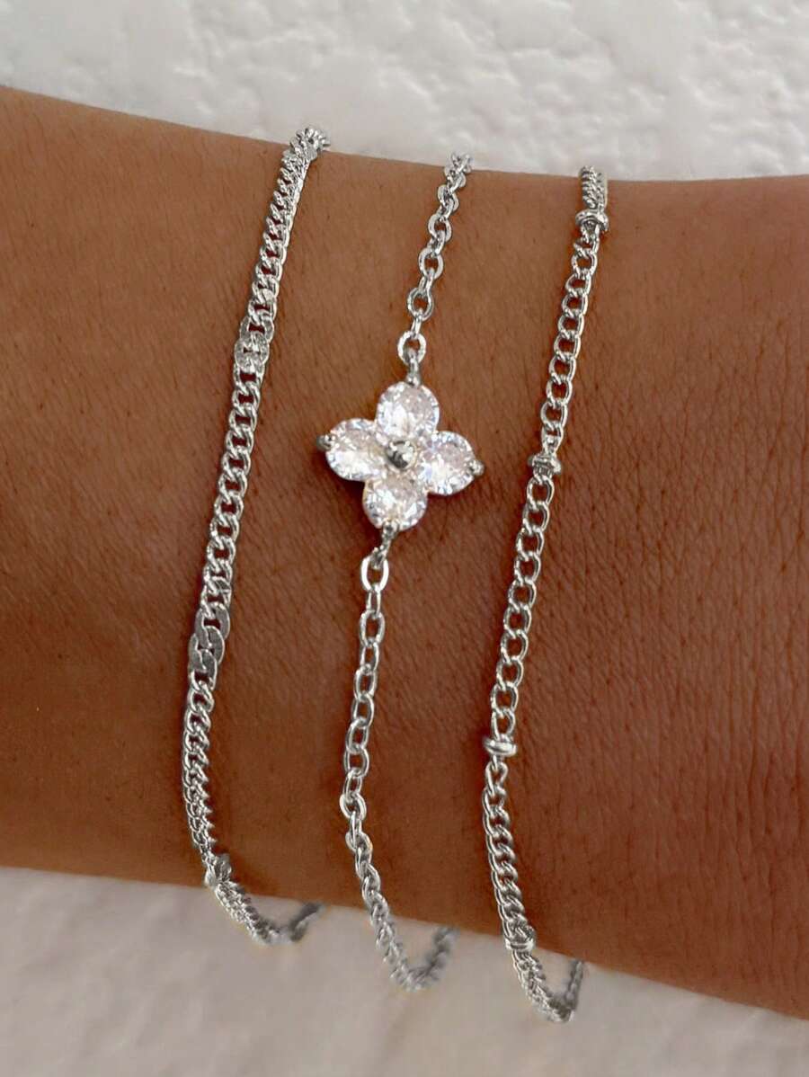 Cubic Zirconia Flower Beaded Bracelet