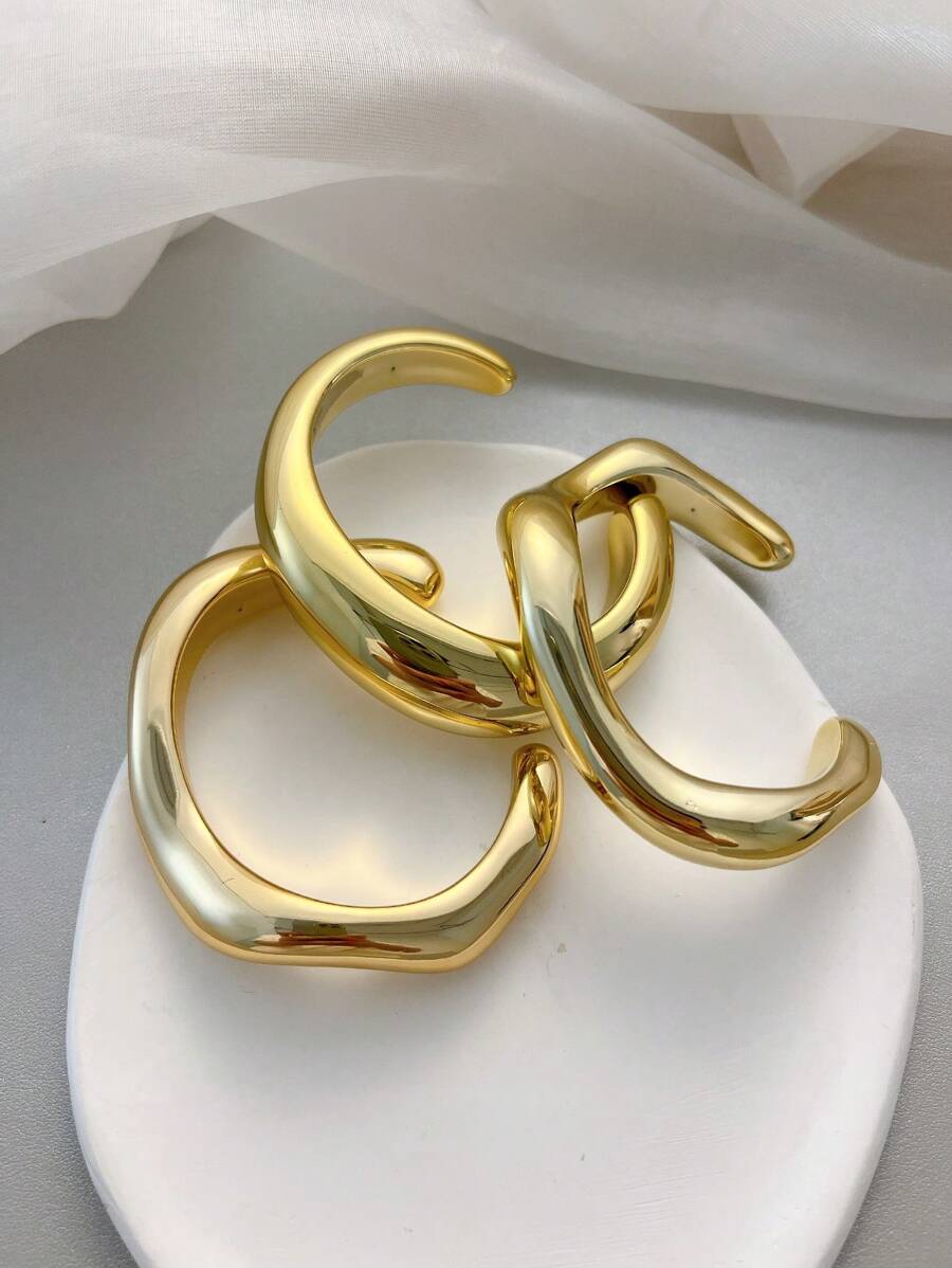 Vintage Exaggerated Luxury Geometric Design Wide Metal Gold Bangle Set