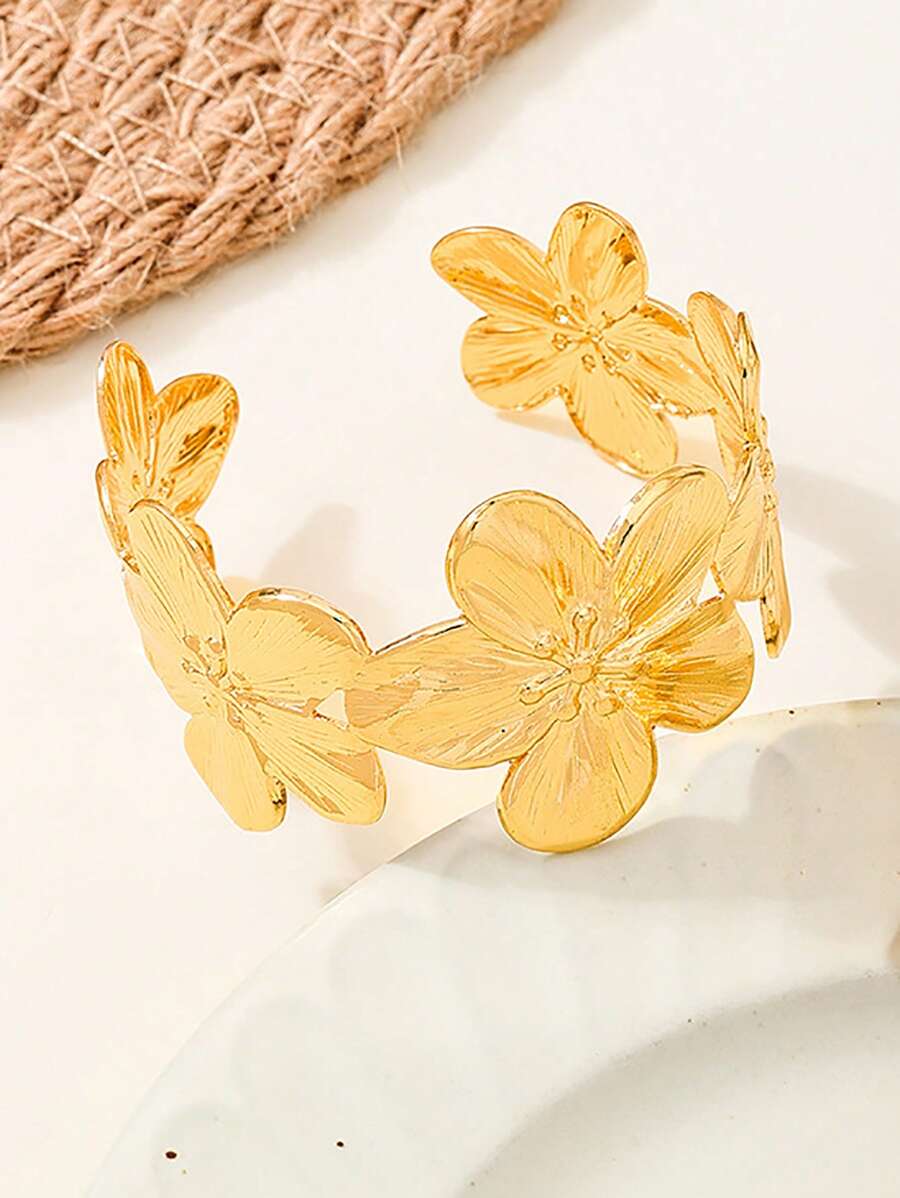 Vintage Exaggerated Luxury Geometric Design Wide Metal Gold Bangle Set