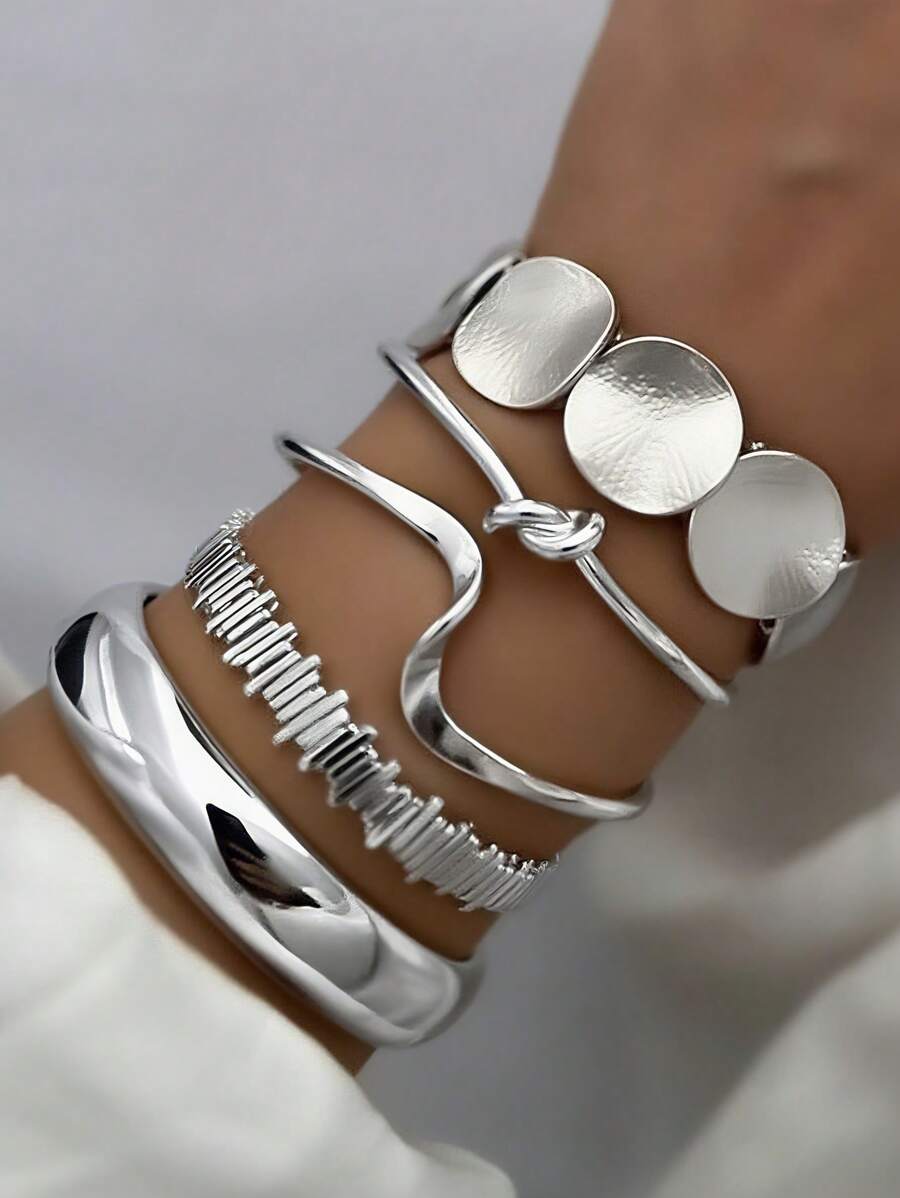 Vintage Exaggerated Luxury Geometric Design Wide Metal Gold Bangle Set