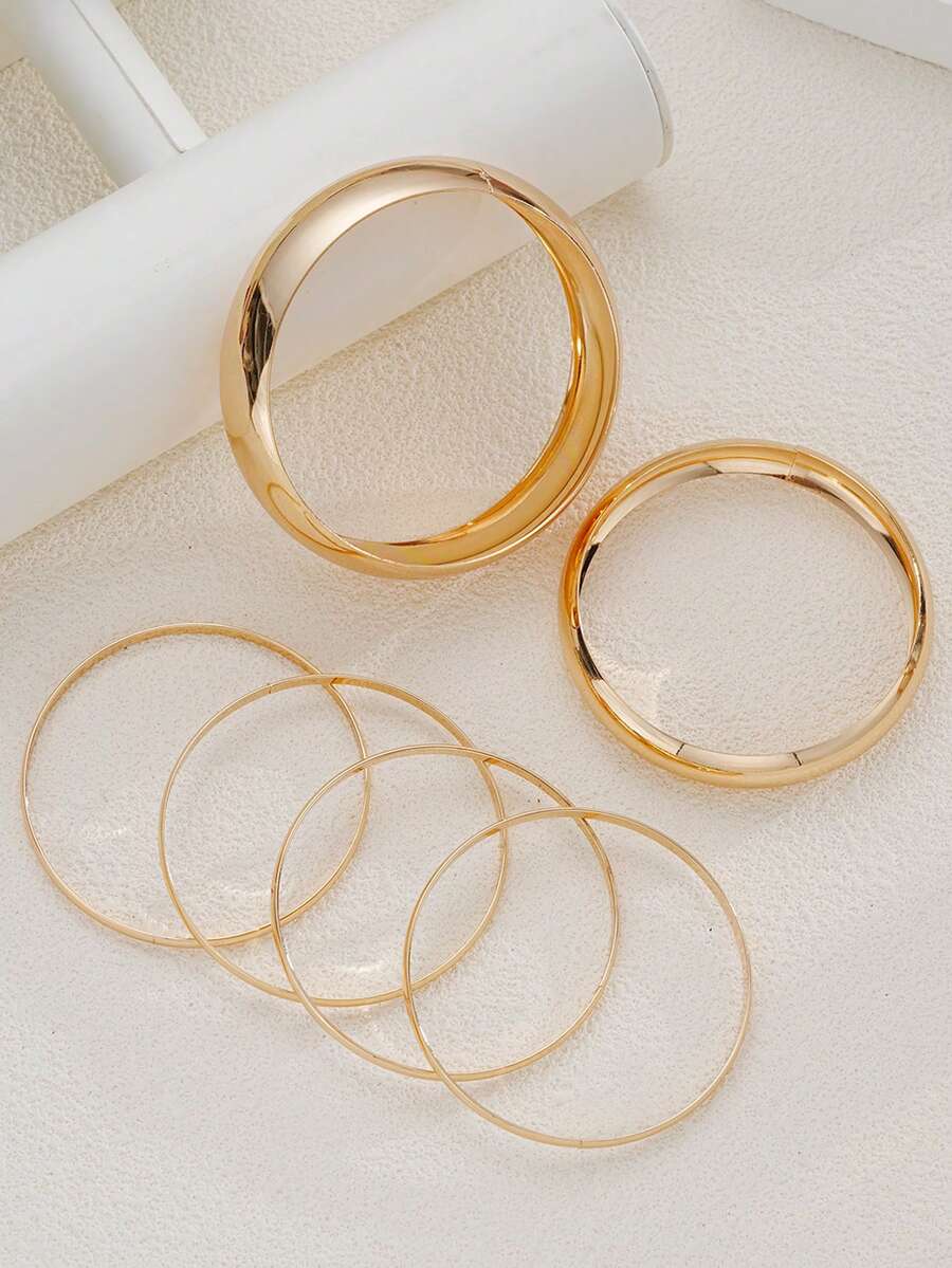 Vintage Exaggerated Luxury Geometric Design Wide Metal Gold Bangle Set