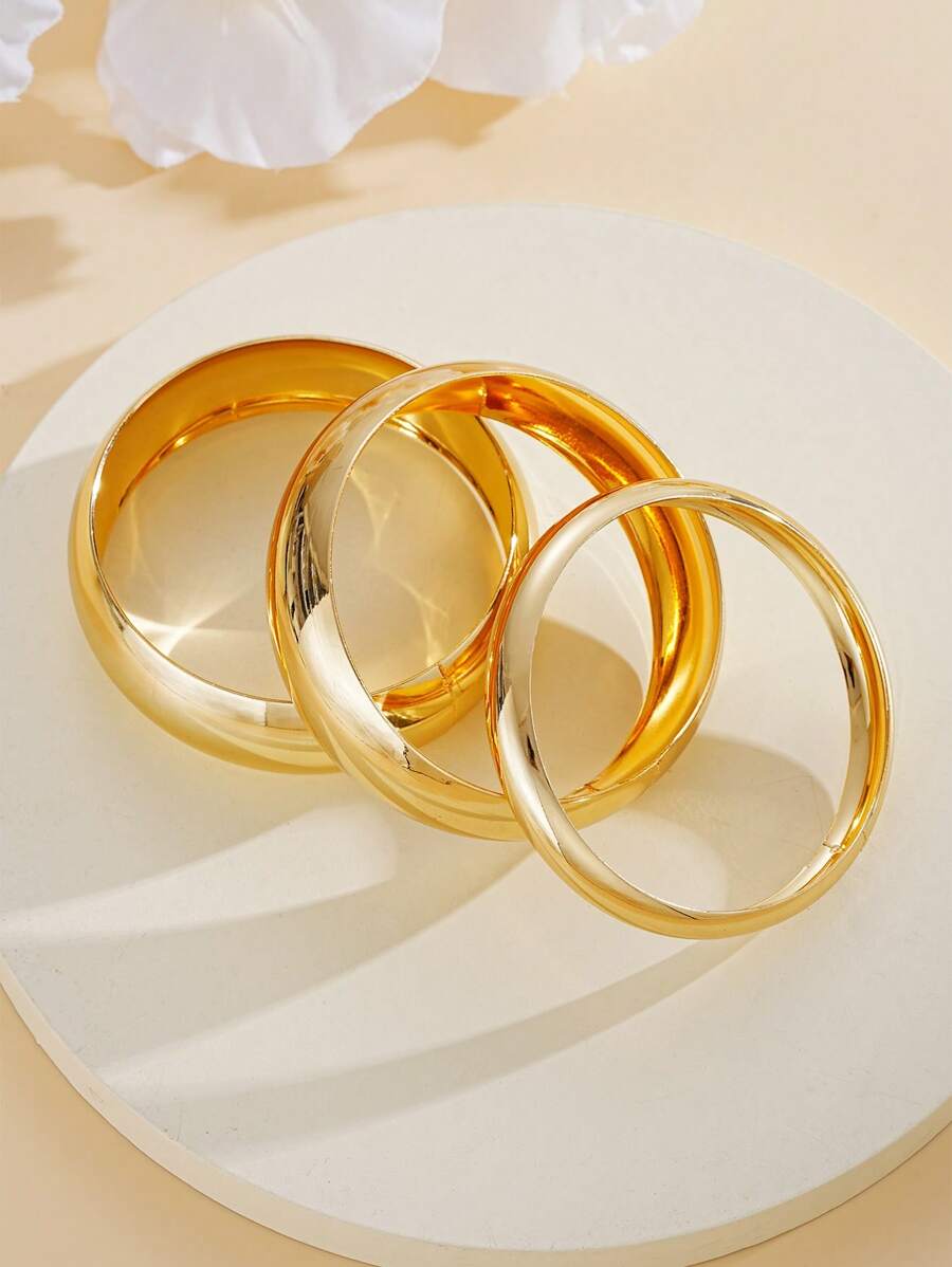 Vintage Exaggerated Luxury Geometric Design Wide Metal Gold Bangle Set