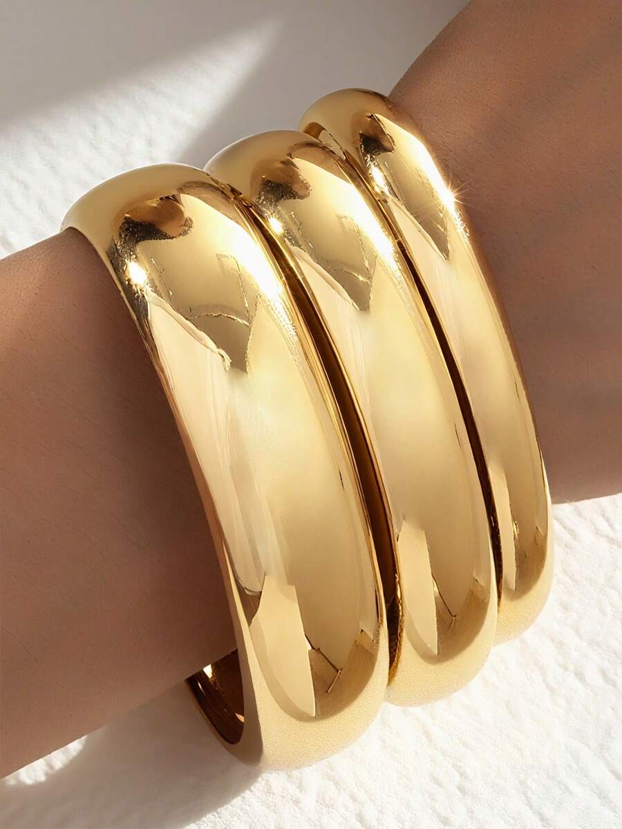 Vintage Exaggerated Luxury Geometric Design Wide Metal Gold Bangle Set