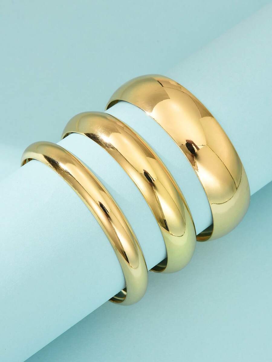 Vintage Exaggerated Luxury Geometric Design Wide Metal Gold Bangle Set