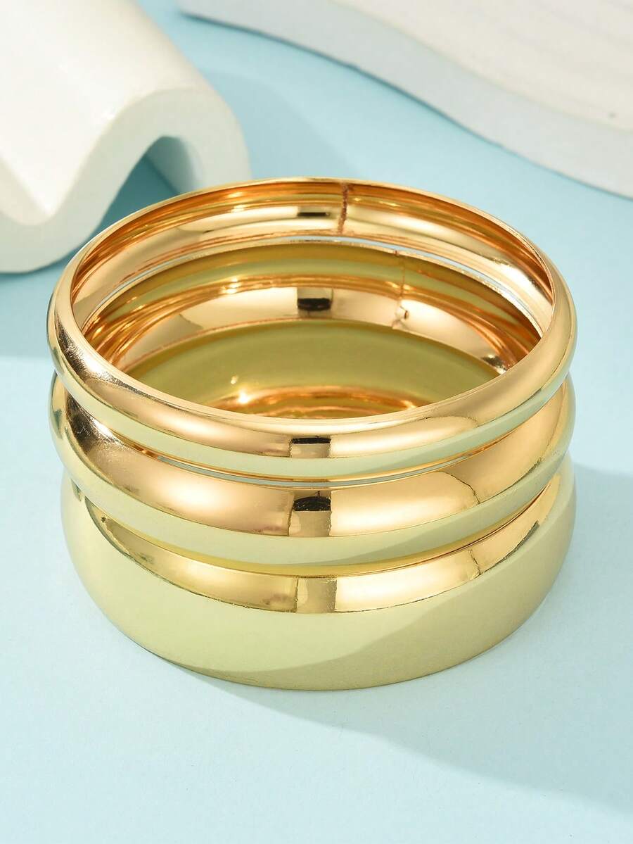 Vintage Exaggerated Luxury Geometric Design Wide Metal Gold Bangle Set