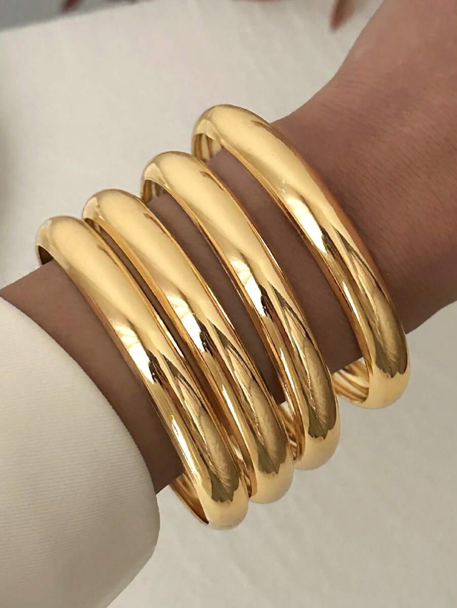 Vintage Exaggerated Luxury Geometric Design Wide Metal Gold Bangle Set