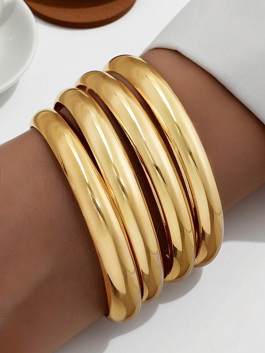 Vintage Exaggerated Luxury Geometric Design Wide Metal Gold Bangle Set