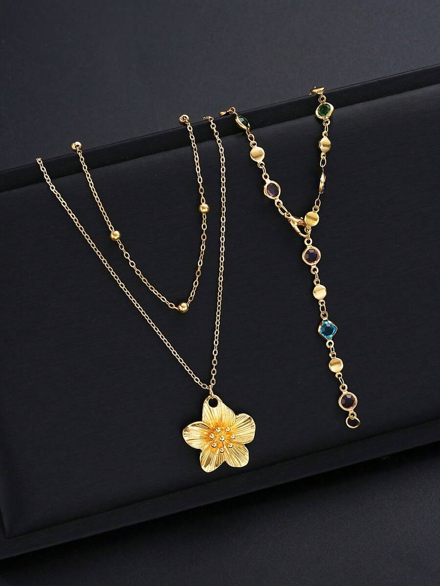 Fashionable Minimalist Bohemian Shell Flower & Faux Pearl Y-Necklace Set
