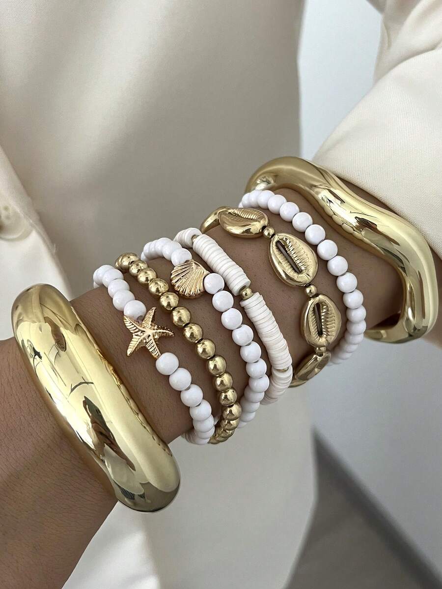 Vintage Exaggerated Luxury Geometric Design Wide Metal Gold Bangle Set