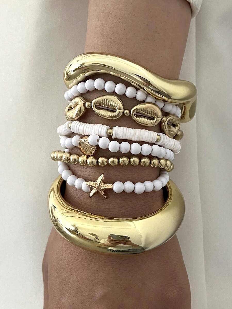 Vintage Exaggerated Luxury Geometric Design Wide Metal Gold Bangle Set