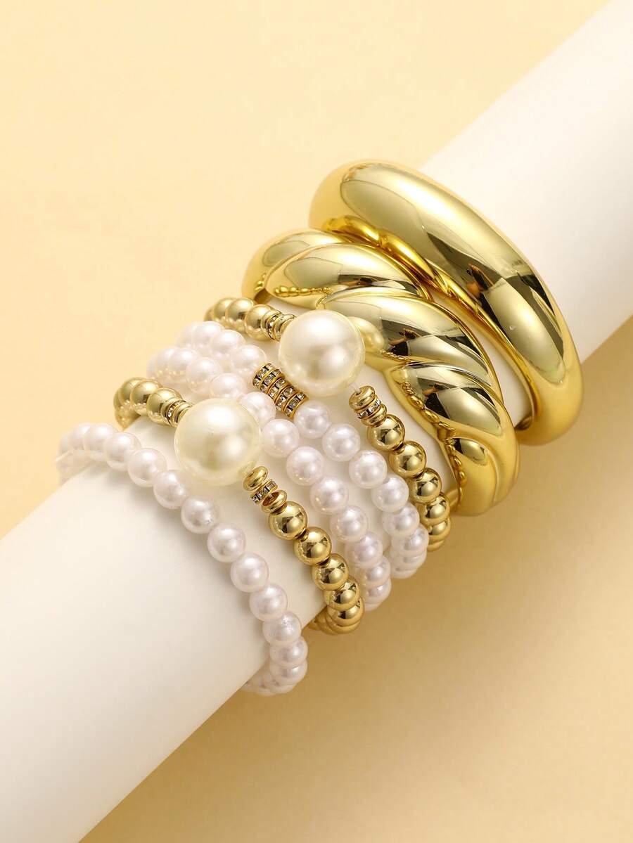 Vintage Exaggerated Luxury Geometric Design Wide Metal Gold Bangle Set