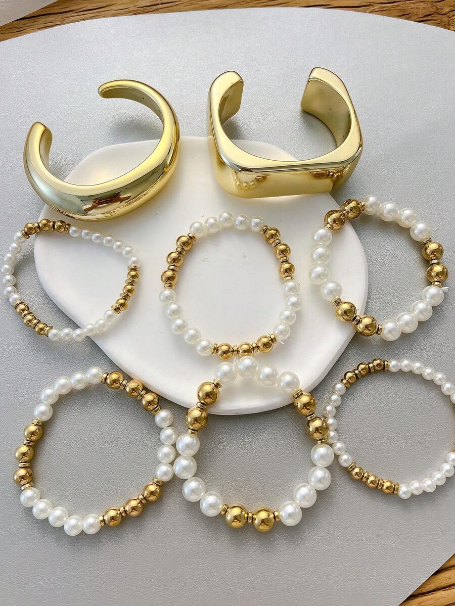 Vintage Exaggerated Luxury Geometric Design Wide Metal Gold Bangle Set