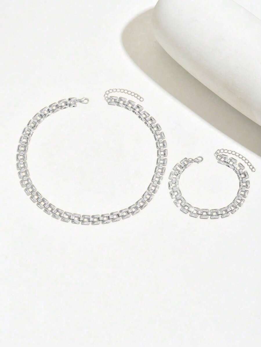 Minimalist Elegant Necklace + Bracelet Jewelry Set