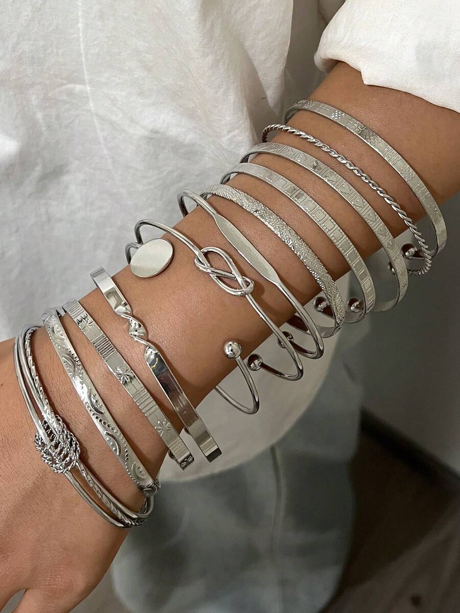 Vintage Exaggerated Luxury Geometric Design Wide Metal Gold Bangle Set