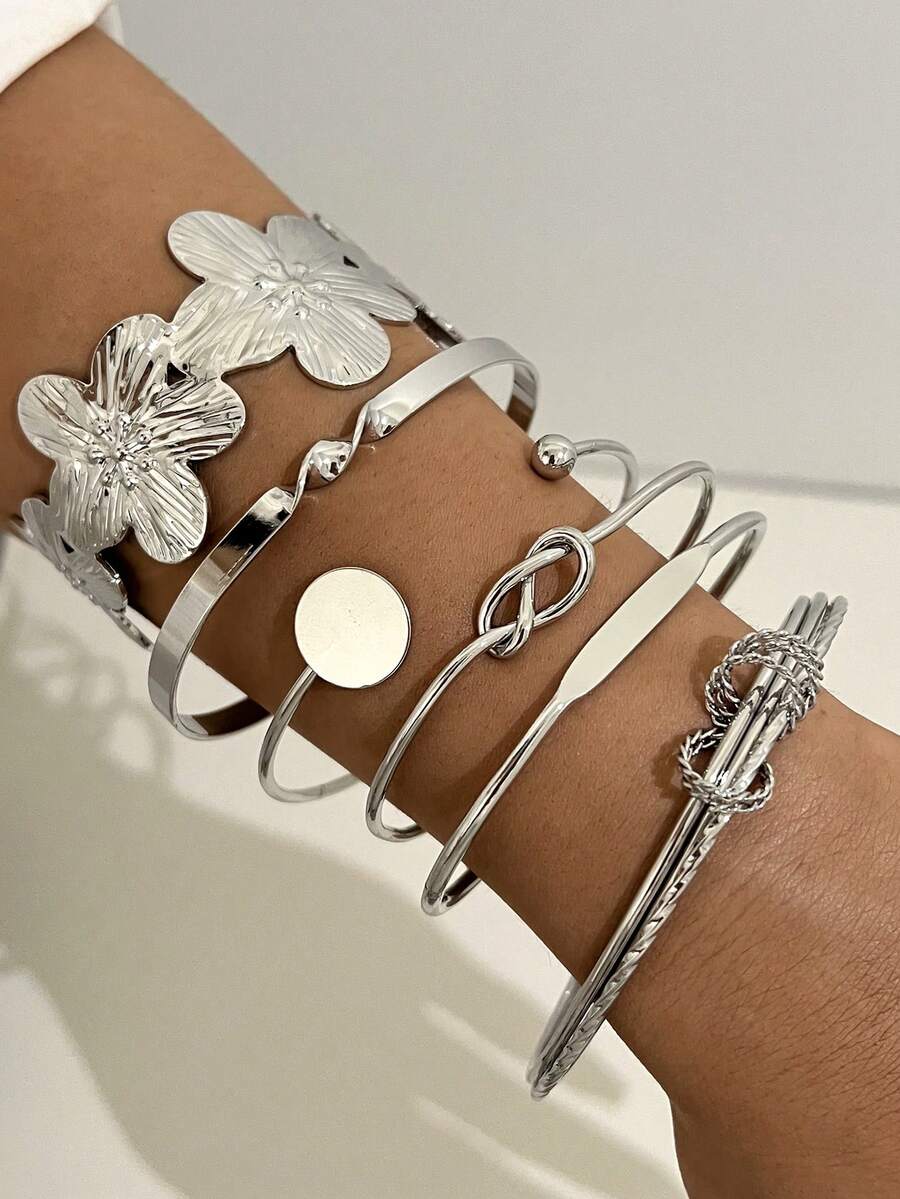 Vintage Exaggerated Luxury Geometric Design Wide Metal Gold Bangle Set