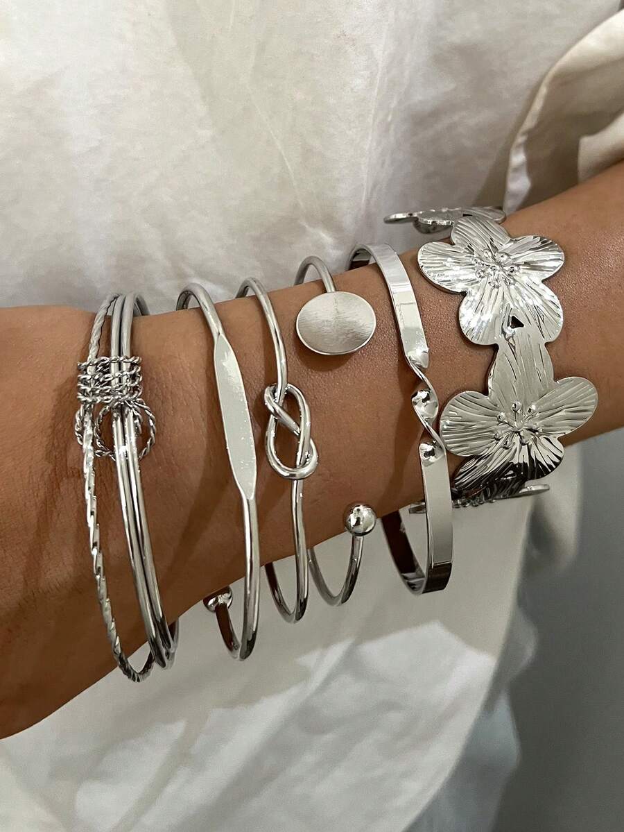 Vintage Exaggerated Luxury Geometric Design Wide Metal Gold Bangle Set