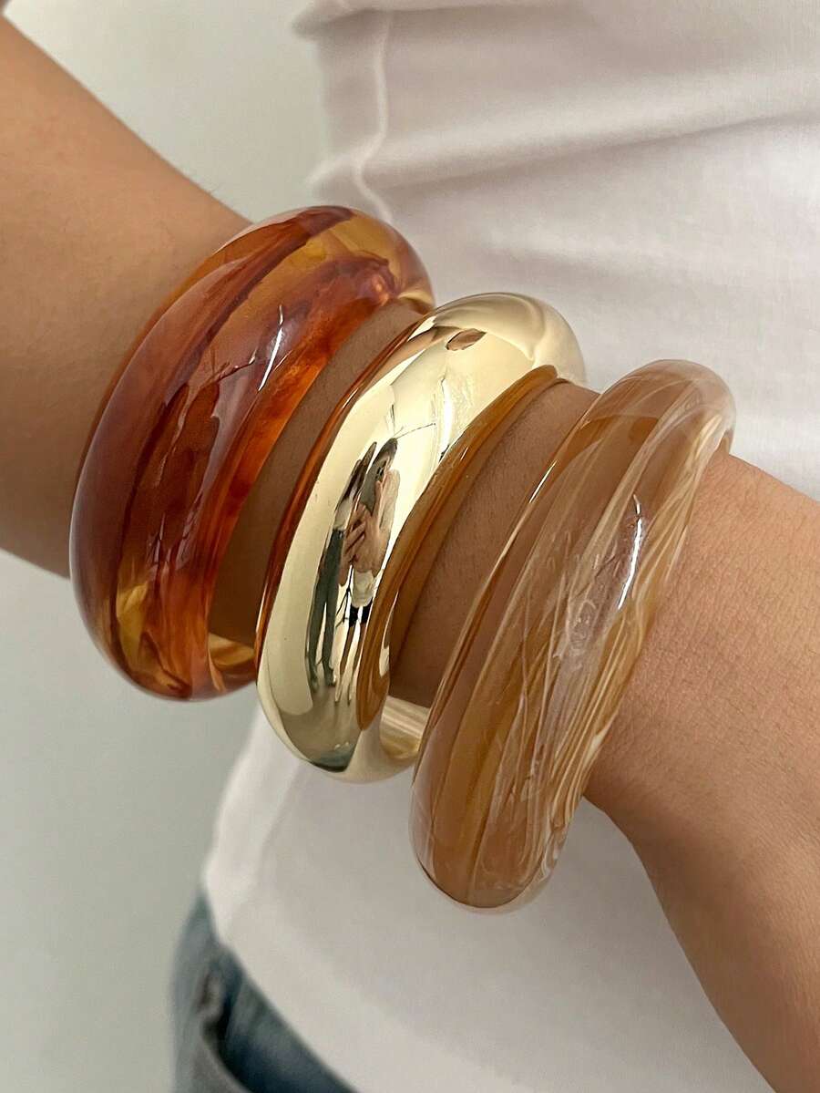 Vintage Exaggerated Luxury Geometric Design Wide Metal Gold Bangle Set