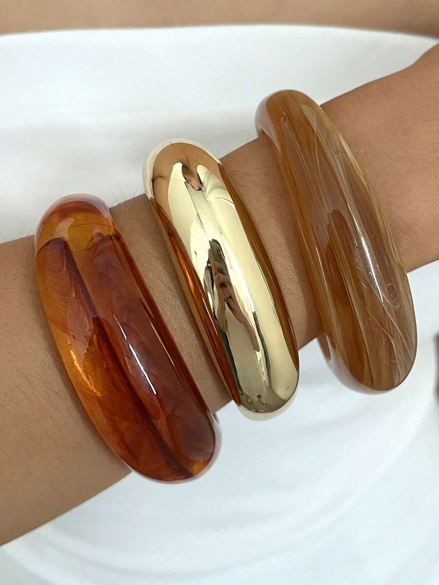 Vintage Exaggerated Luxury Geometric Design Wide Metal Gold Bangle Set