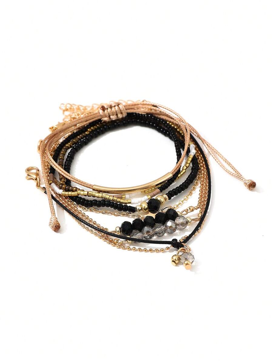 Fashion Wine Red Crystal Handmade Beads Bracelets Set