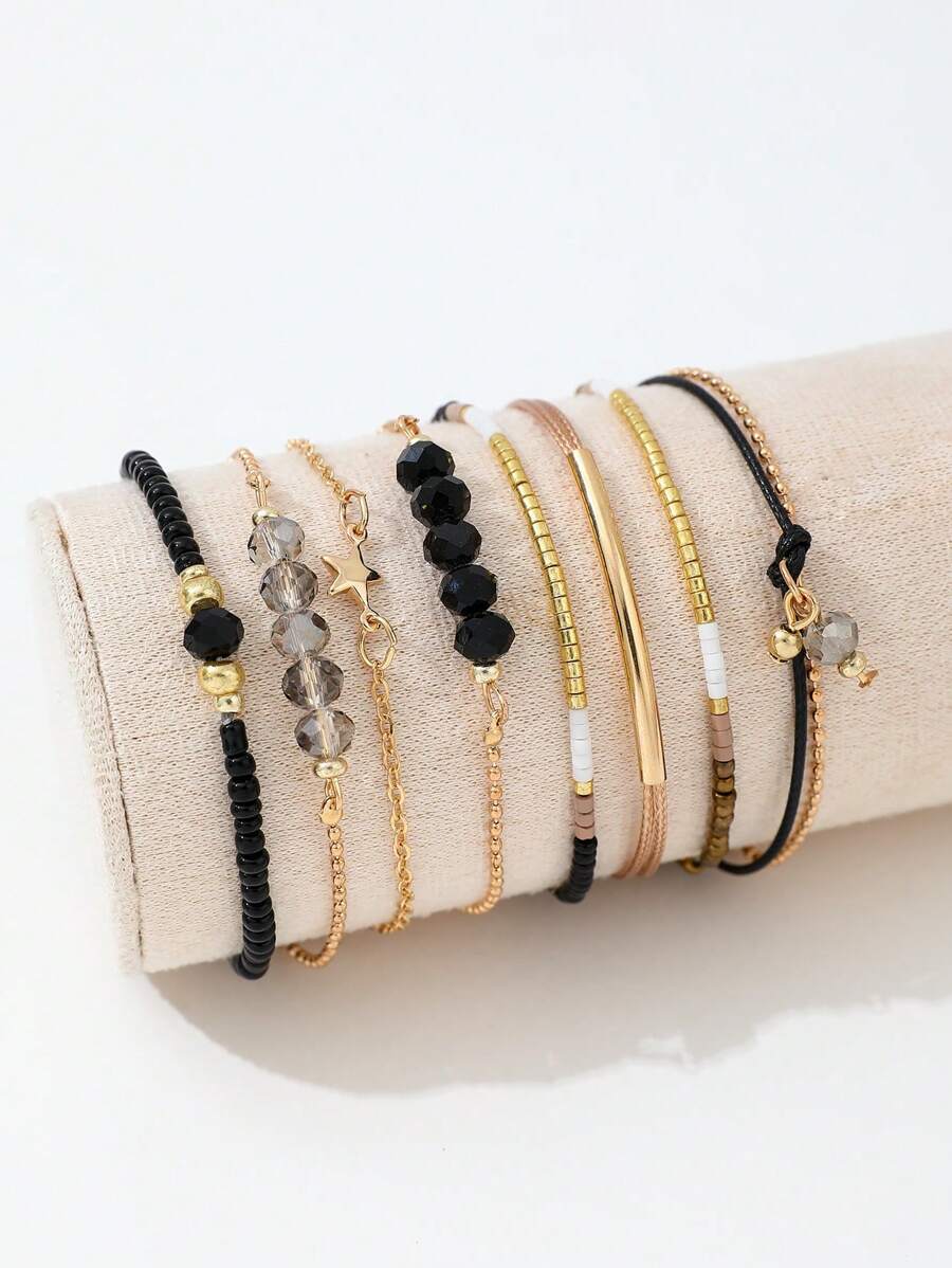 Fashion Wine Red Crystal Handmade Beads Bracelets Set