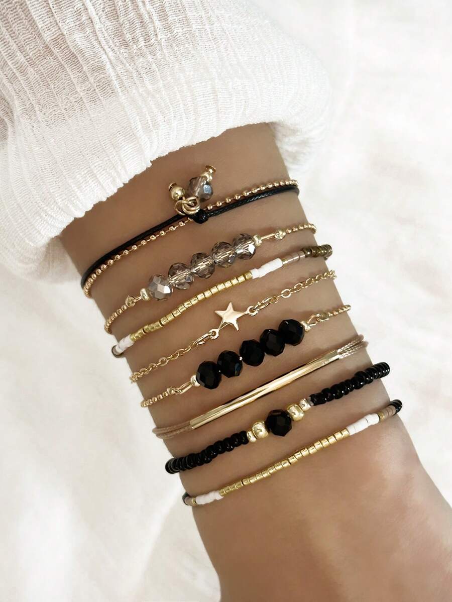 Fashion Wine Red Crystal Handmade Beads Bracelets Set