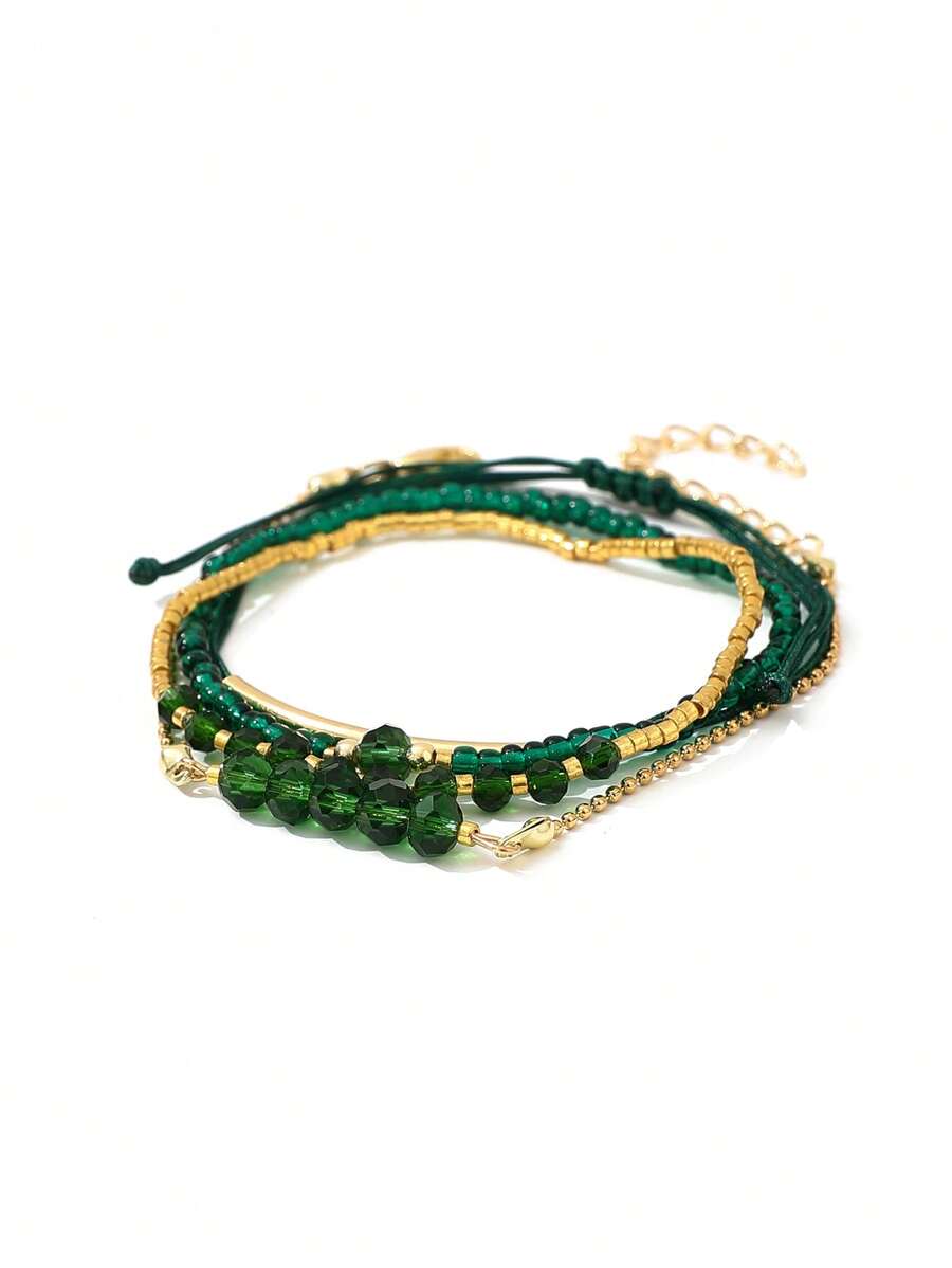 Fashion Wine Red Crystal Handmade Beads Bracelets Set