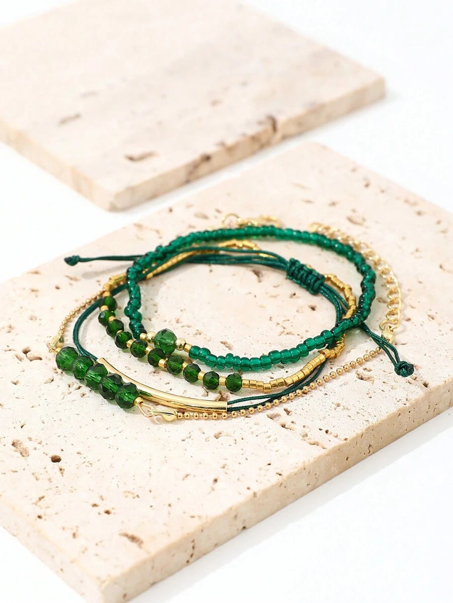 Fashion Wine Red Crystal Handmade Beads Bracelets Set