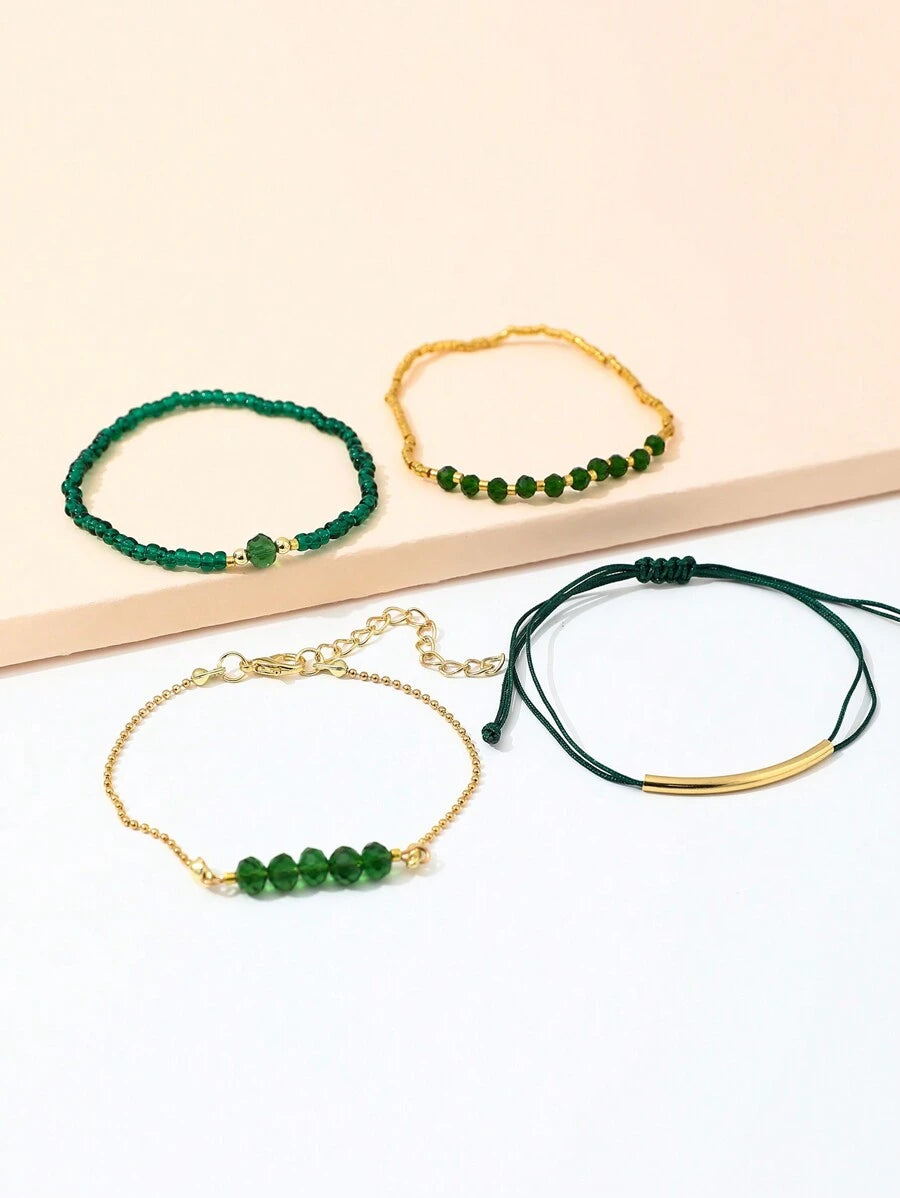 Fashion Wine Red Crystal Handmade Beads Bracelets Set