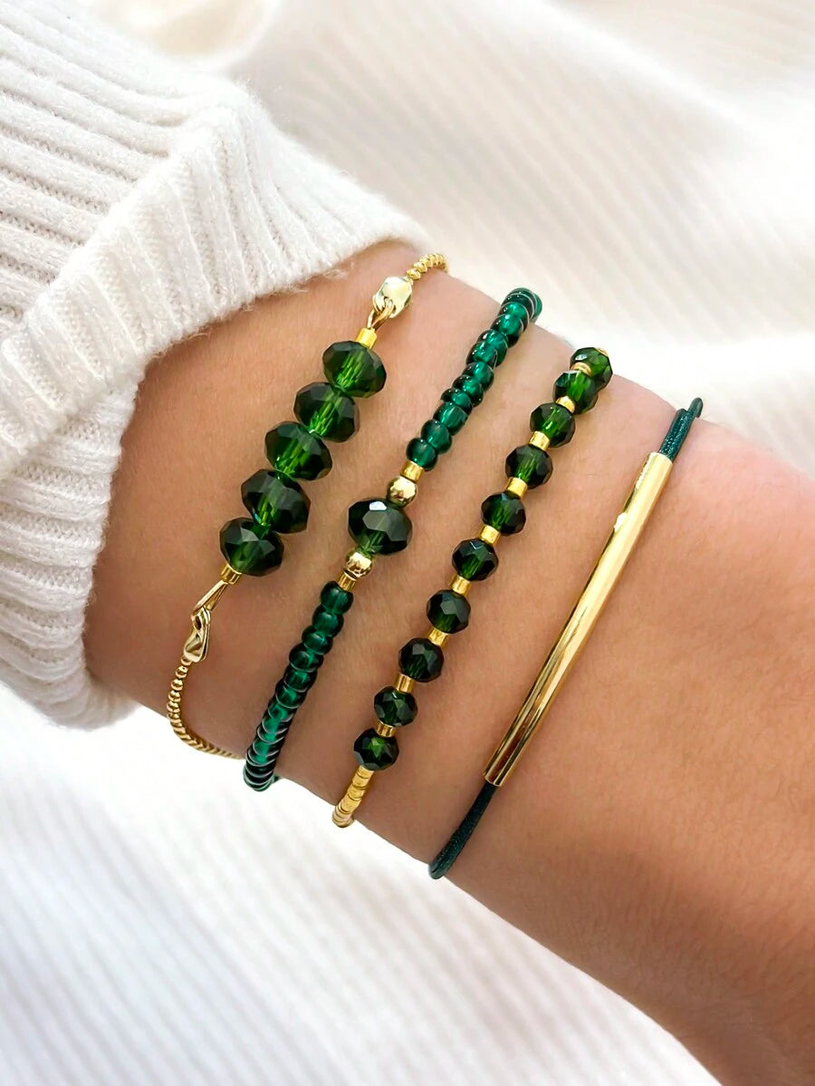 Fashion Wine Red Crystal Handmade Beads Bracelets Set