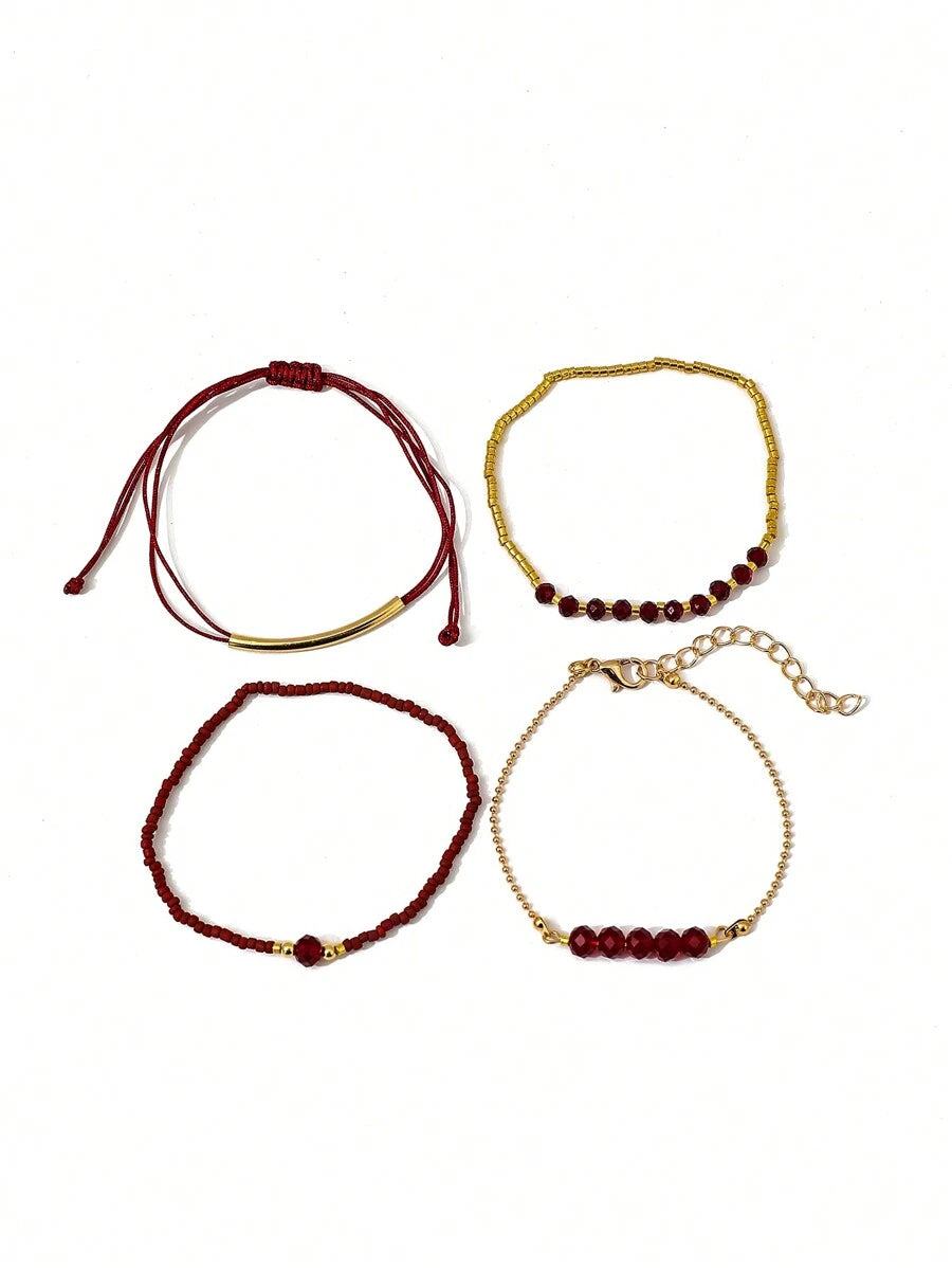 Fashion Wine Red Crystal Handmade Beads Bracelets Set