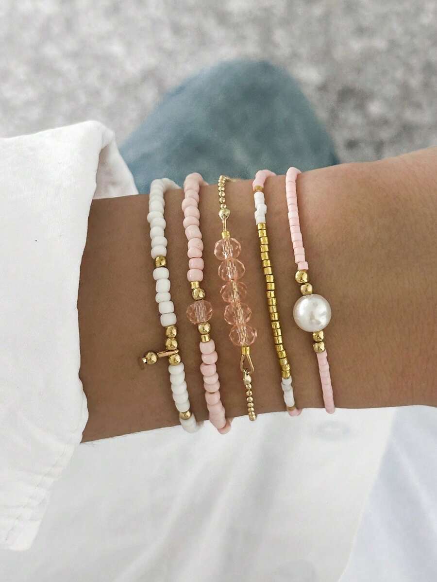 Fashion Wine Red Crystal Handmade Beads Bracelets Set