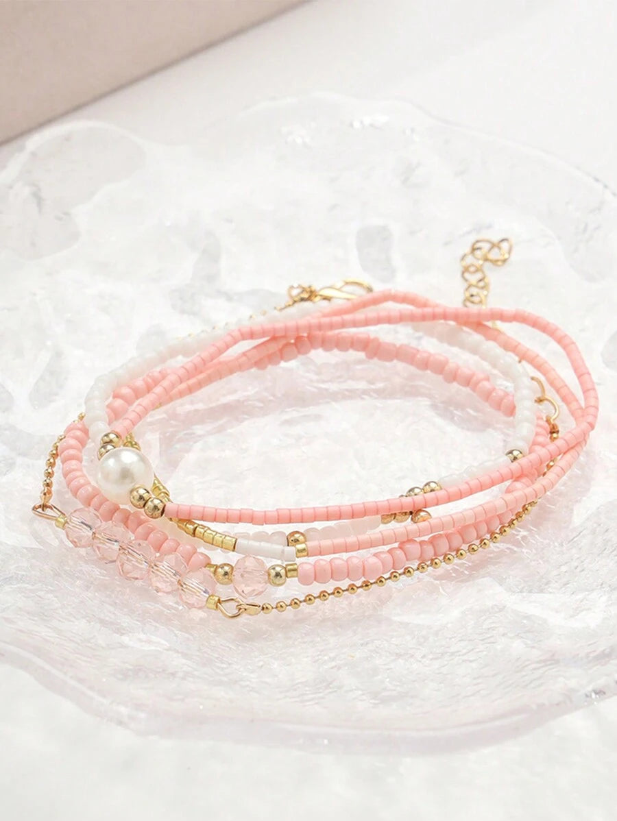 Fashion Wine Red Crystal Handmade Beads Bracelets Set