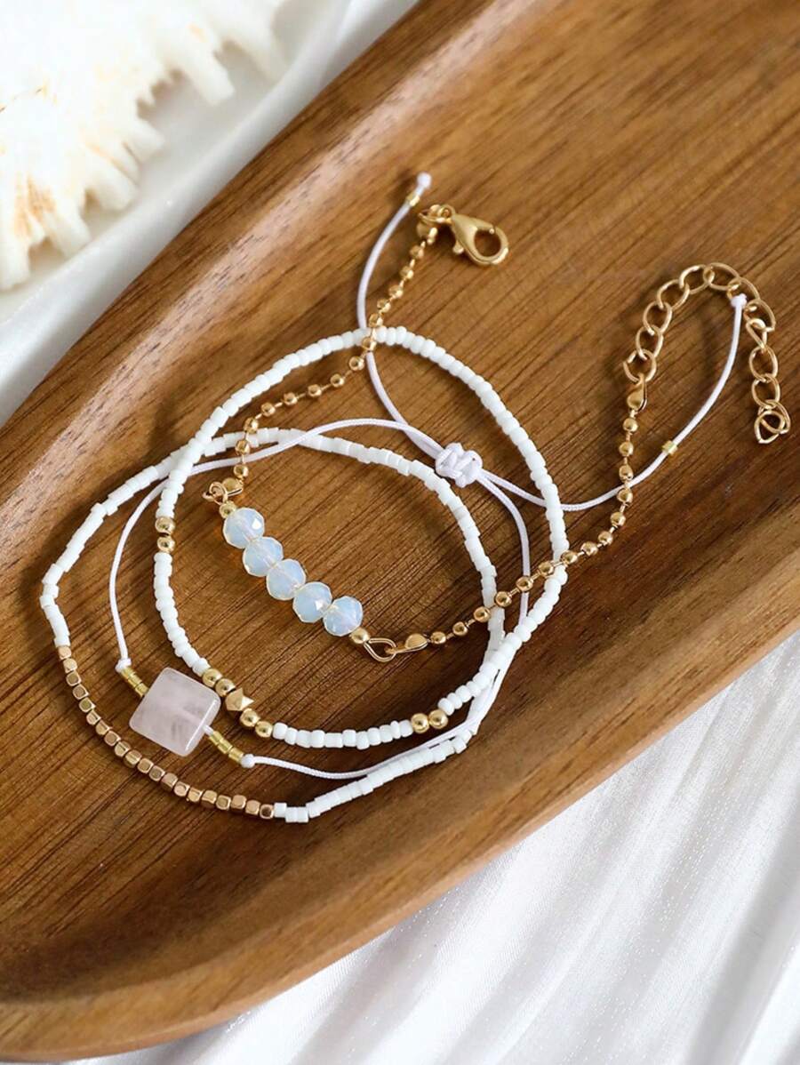 Fashion Wine Red Crystal Handmade Beads Bracelets Set