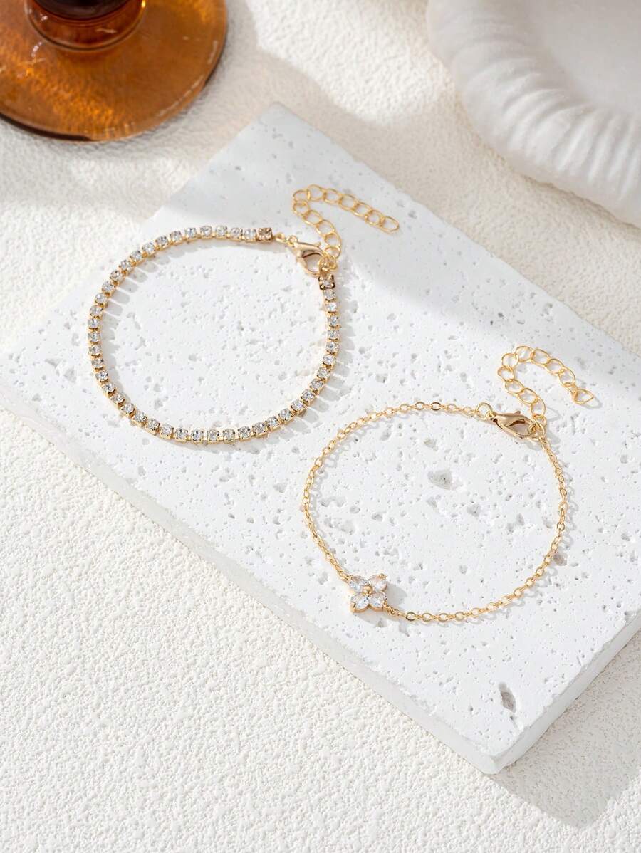 Cubic Zirconia Flower Beaded Bracelet