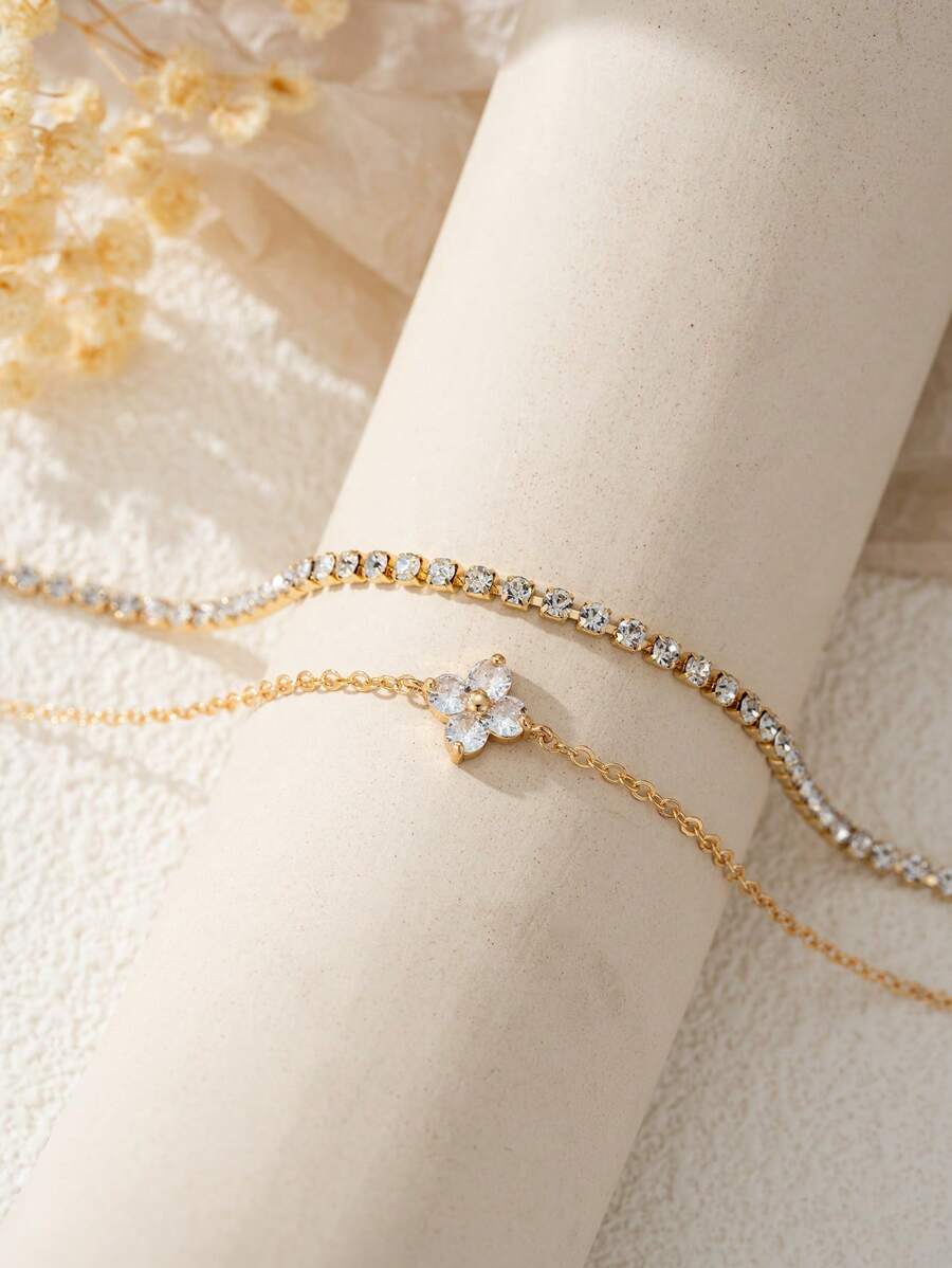 Cubic Zirconia Flower Beaded Bracelet