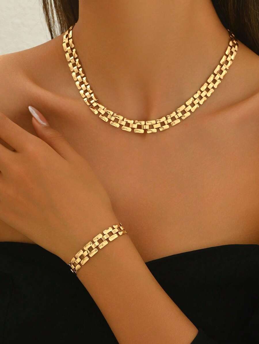 Minimalist Elegant Necklace + Bracelet Jewelry Set