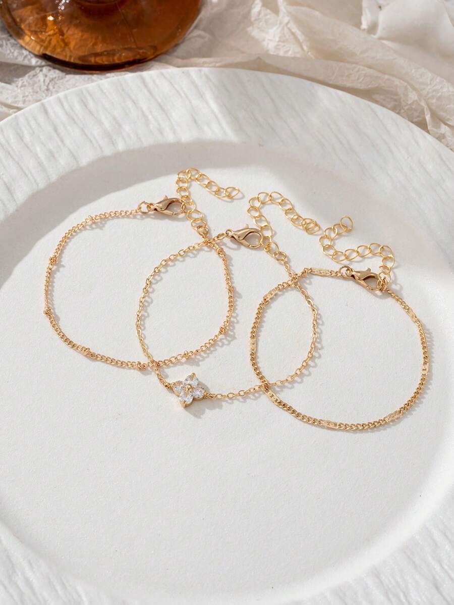 Cubic Zirconia Flower Beaded Bracelet