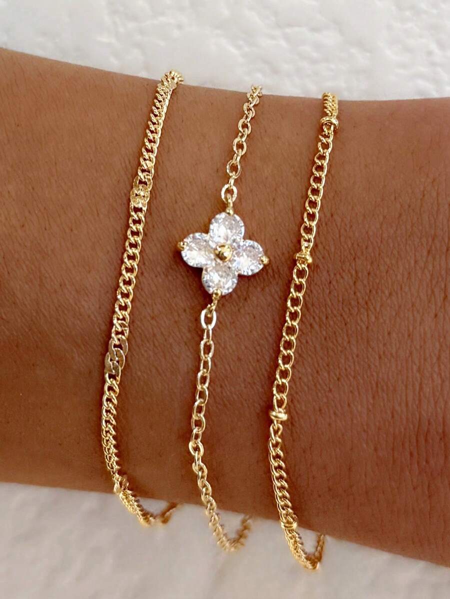 Cubic Zirconia Flower Beaded Bracelet