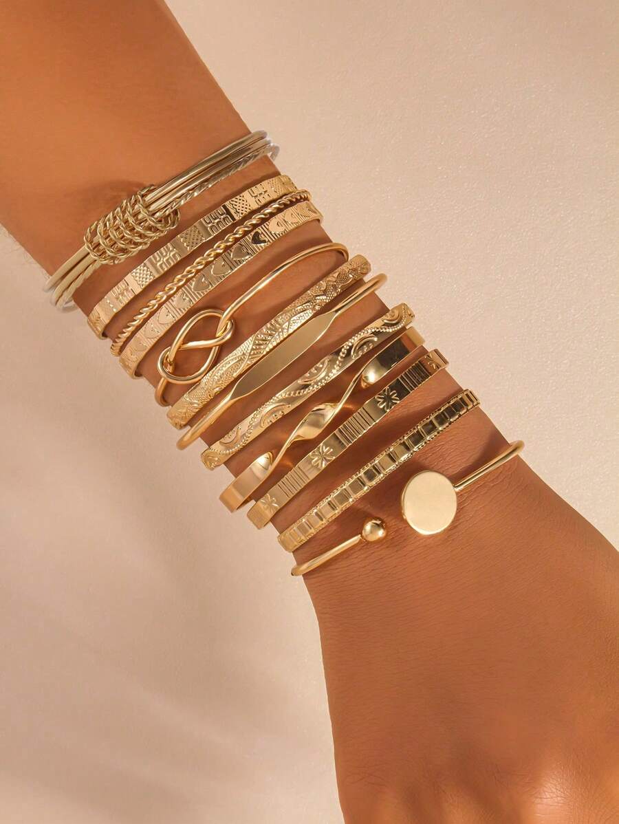 Women Metal Stackable Bracelet Set
